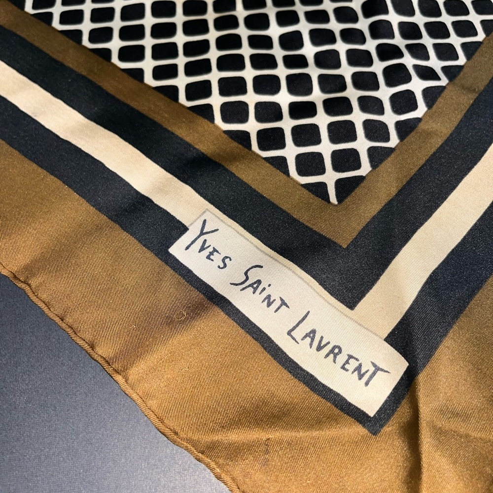 Yves Saint Laurent Black and Brown Geometric Scarf